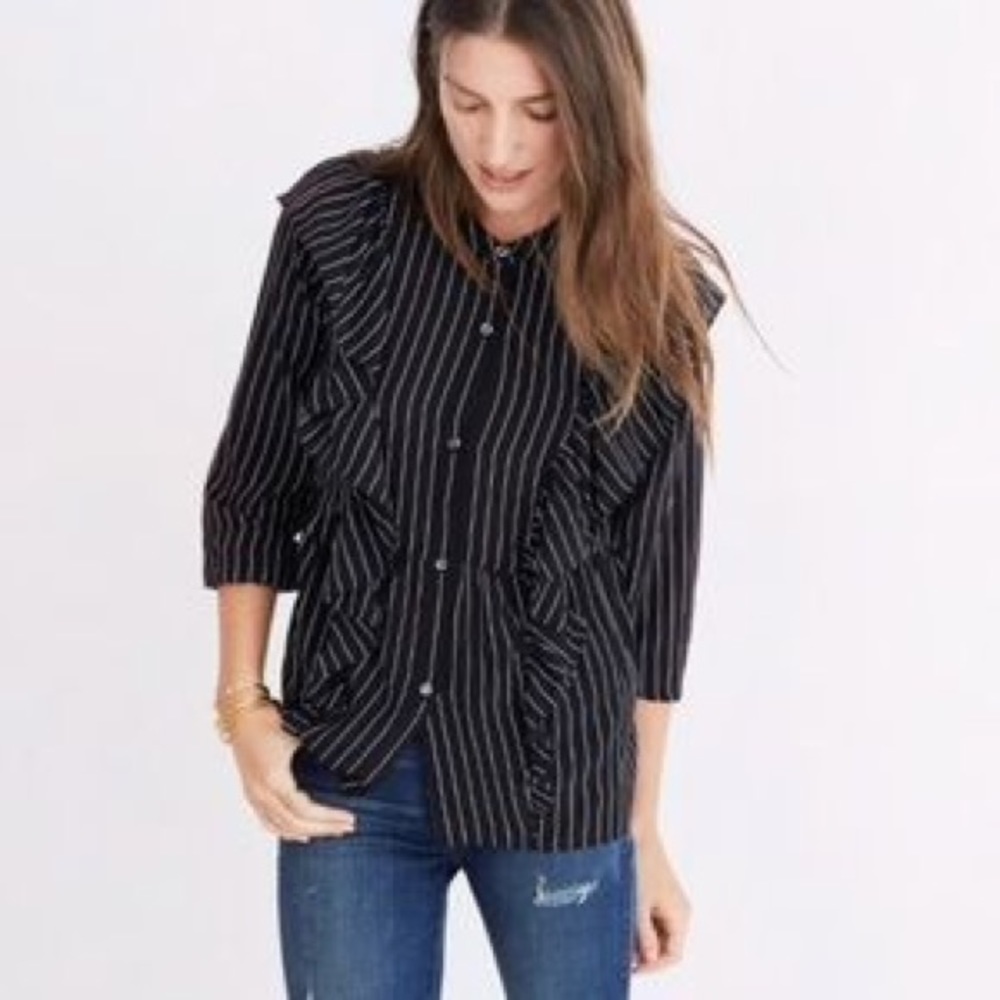 NWT Madewell Striped Ruffle Blouse